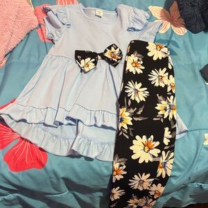SHEIN Light Blue and Black Floral Kids Matching Set